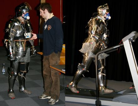 Measuring oxygen consumption by men wearing a full suit of medieval armour and walking on a treadmill
