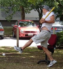 Mark Quigley playing wiffleball